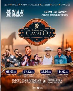 Semana do Cavalo 2026 confirma entrada gratuita e promete lotar Cuiabá com grandes shows