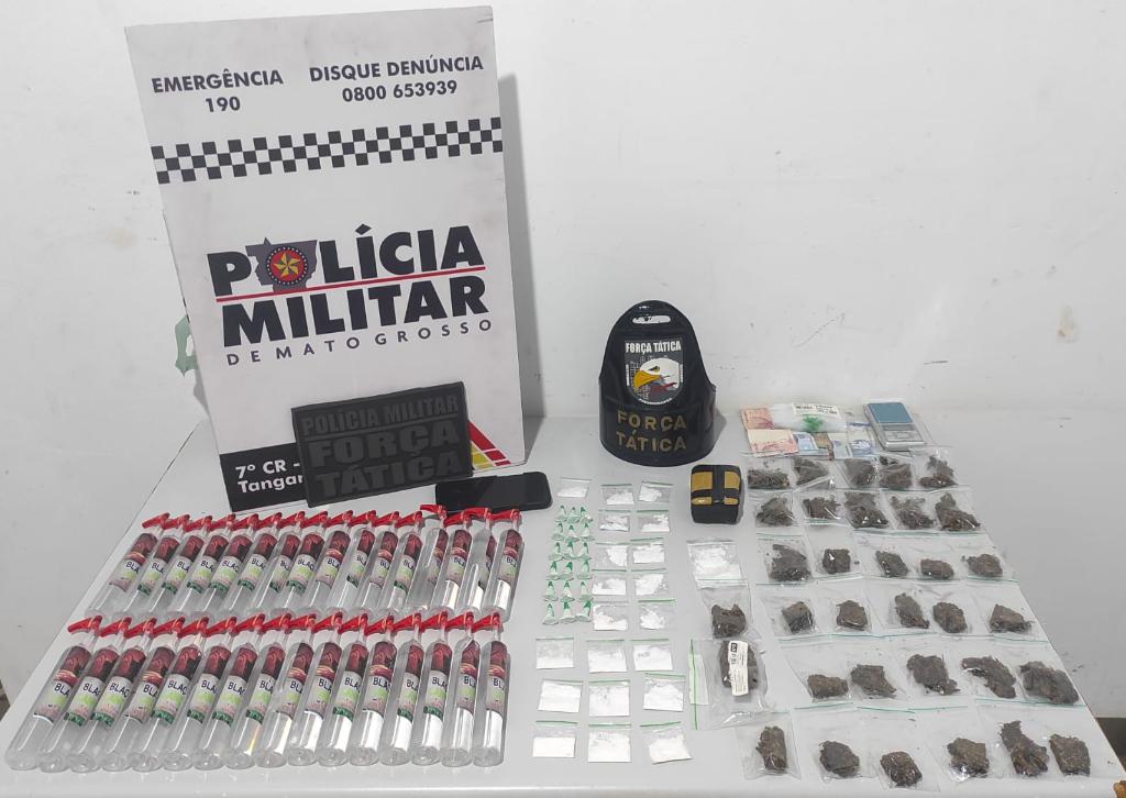 Força Tática prende suspeito por tráfico e apreende drogas e lança-perfume em Tangará da Serra