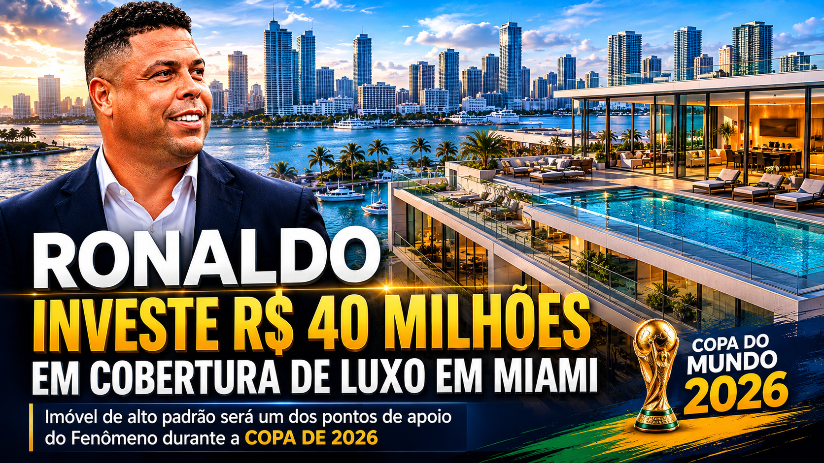 À espera da Copa de 2026, Ronaldo investe R$ 40 milhões em cobertura de luxo em Miami